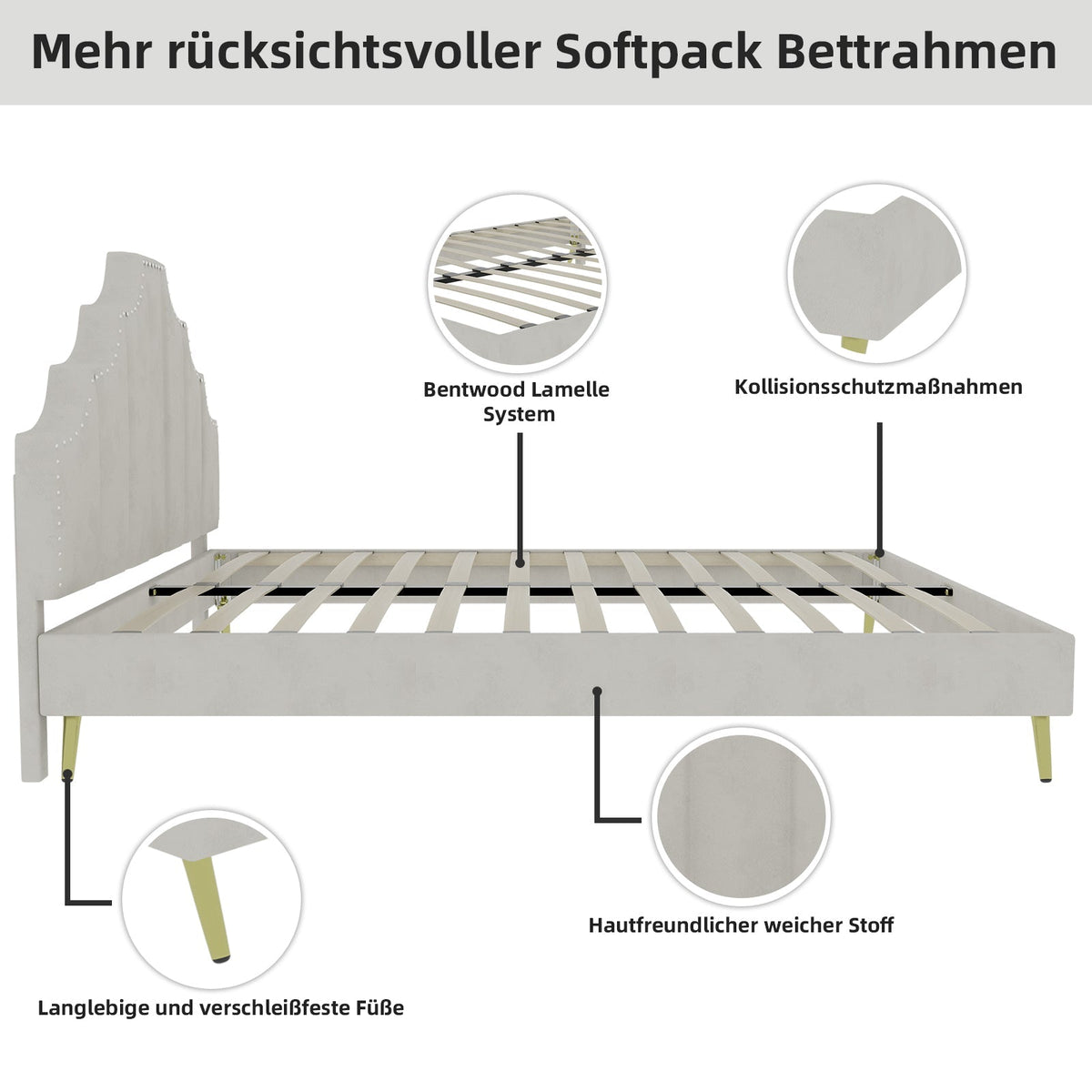 Soft Bed, Minimalist Headboard, 140*200CM, Beige