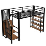 Loft Bed, 90x200 with Safety Stairs & Storage Wardrobe, Black