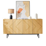 Sideboard living room buffet cabinet with 4 doors and metal inlay natural wood