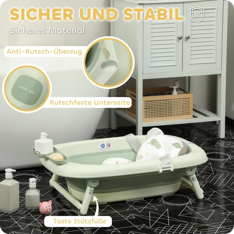 Baby Bathtub, Foldable Non-Slip Elephant Bath Cushion, Green