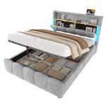 Upholstered Bed 140x200cm Hydraulic Storage LED Headboard USB/Type-C Velvet Grey