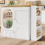 360° Rotating Bar Table Kitchen Island Storage Cabinet - White/Black