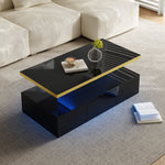 Coffee Table with Drawers, Shelves, High-Gloss Finish, LED Light