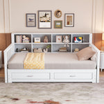Sofa Bed, Pull-Out Solid Wood with Storage, Drawers & Slatted Frame, White