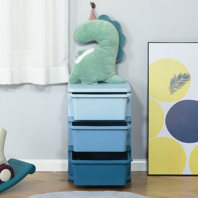 Kids' Storage Boxes, 3 Drawers, Rounded Edges, Blue