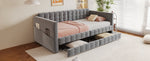 Upholstered Sofa Bed 90x190 with Side Storage and Drawers, Grey Velvet