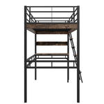 Loft Bed 90x200cm with Desk and Shelves, Black Iron