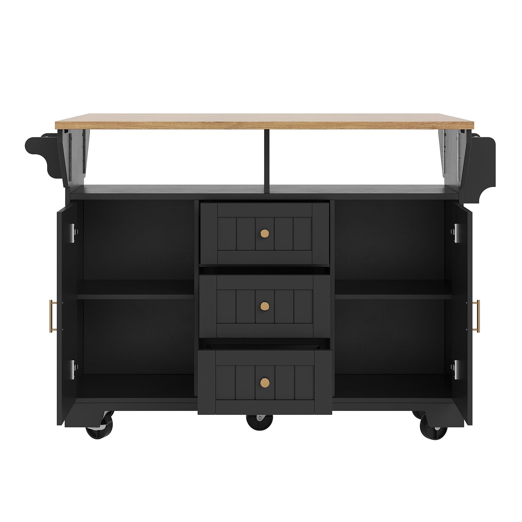 Kitchen Island Sideboard 120cm Extendable Trolley Towel Rail Spice Rack 2 Doors 3 Drawers Black/White