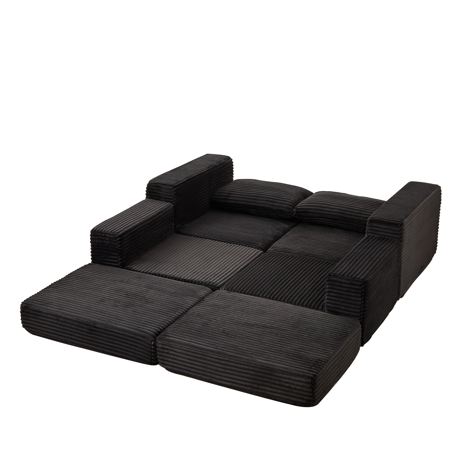 Corduroy 2-in-1 Sofa Bed with Removable Footstool and Modular Design, Corduroy