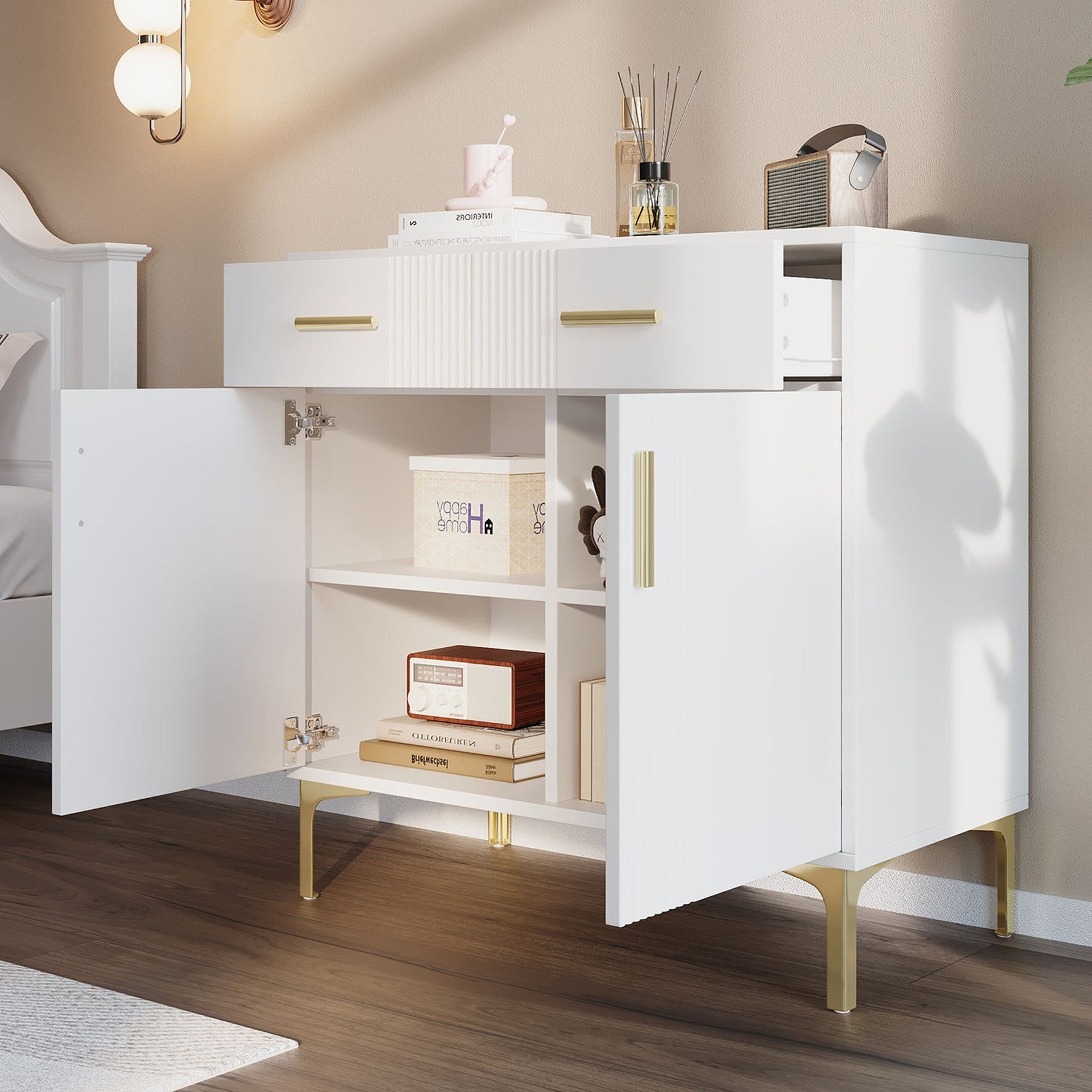 Modern sideboard with 2 doors and 2 drawers, metal