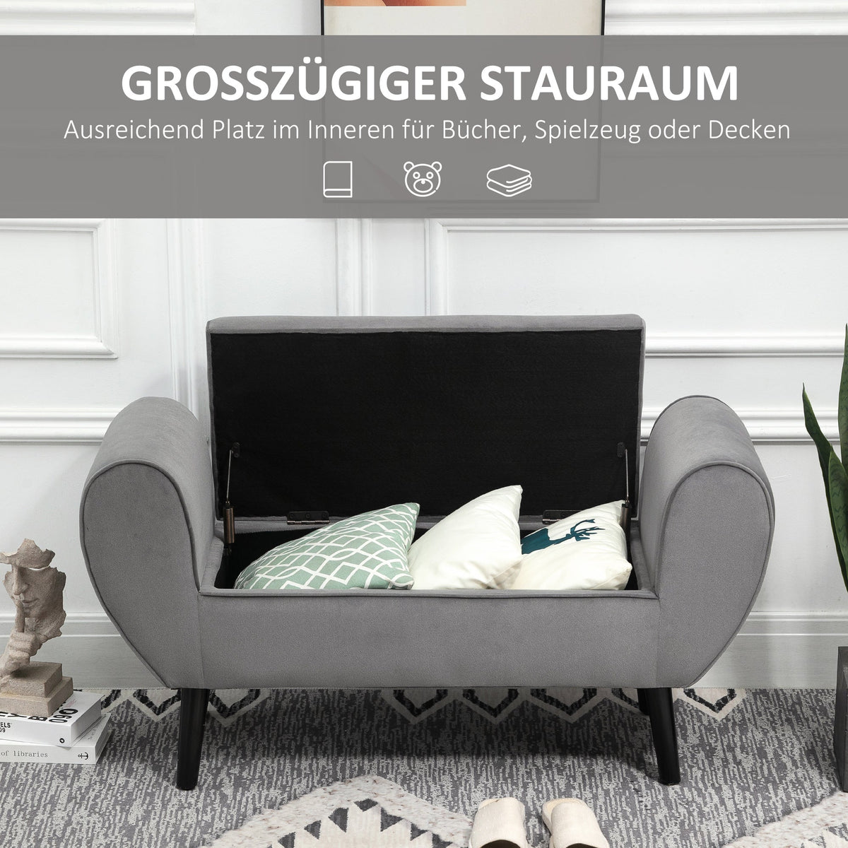 Storage Bench, Modern with Armrests, Velvet Polyester