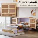 Vertical Wall Bed with Slatted Base and Storage Drawers, 140 x 200 cm, Wood Color
