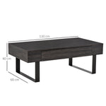 Coffee table side table with drawer & shelves, sturdy steel frame, modern design