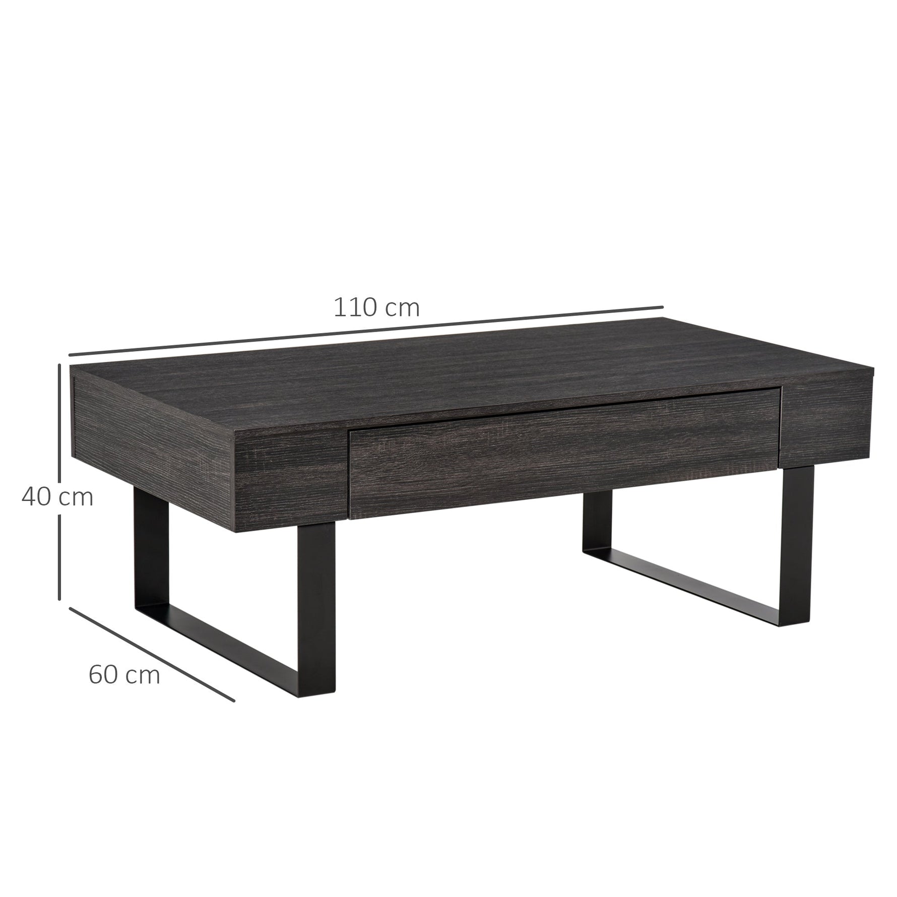 Coffee table side table with drawer & shelves, sturdy steel frame, modern design