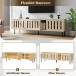 Minimalist Lowboard TV Stand 160cm Openwork Design for 65-inch TV - Natural Wood