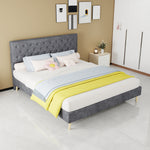 Modern Minimalist Soft Bed with 160x200cm Mattress, Gray