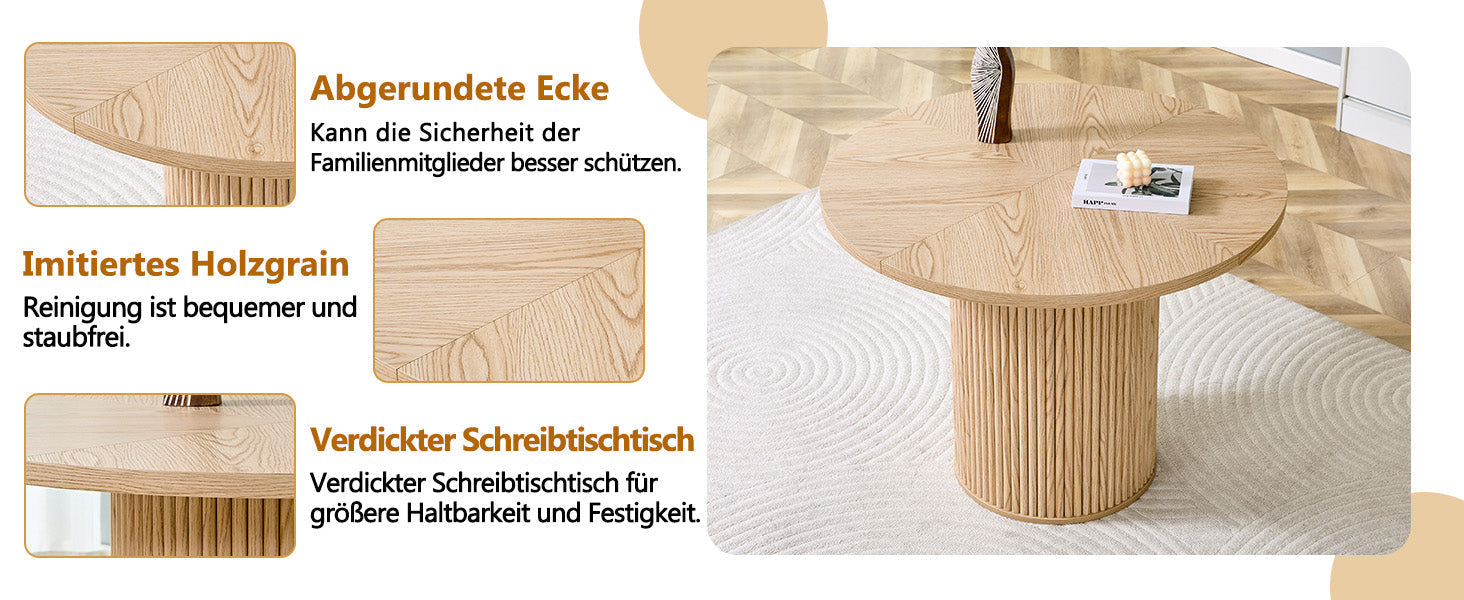 Round Dining Table 100cm MDF Storage 4-6 Seater - Light Wood Look