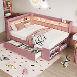 Upholstered Sofa Bed 90x200cm with Drawers & USB, Pink