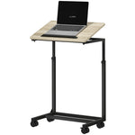 C-shaped side table, height-adjustable coffee laptop table with wheels, white