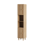 Tall Cabinet Washing Machine Cabinet with Doors and Open Shelves, Narrow Freestanding Storage, Oak Look