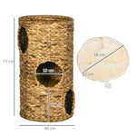 Boho Cat Cave, 3-Tier 3-Entrance with Cushion, Light Brown + Cream White