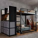 Loft Bed 120x200 cm with Storage & Charging, Black Metal