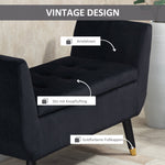 Luxury Upholstered Bench, with Storage & Armrests, Velvet Polyester, Black