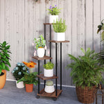 5-Tier Plant Stand, Wheels, 110cm High, Steel Wood, Charred