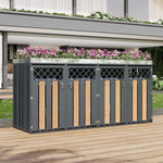 Garbage Can Enclosure with Diamond Ventilation Holes, Lockable Four Doors and Planting Area, Metal