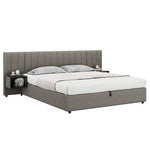 Upholstered Bed 180x200cm Hydraulic Storage 2 Bedside Tables - Linen Grey/Black