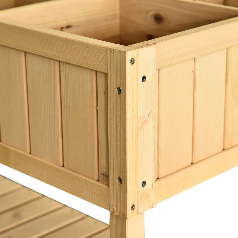 Planting Table Raised Bed, 8 Compartments with Drainage, Fir Solid Wood