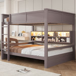 Bunk Bed 160x200 with Storage Cabinets & LED Light, Brown