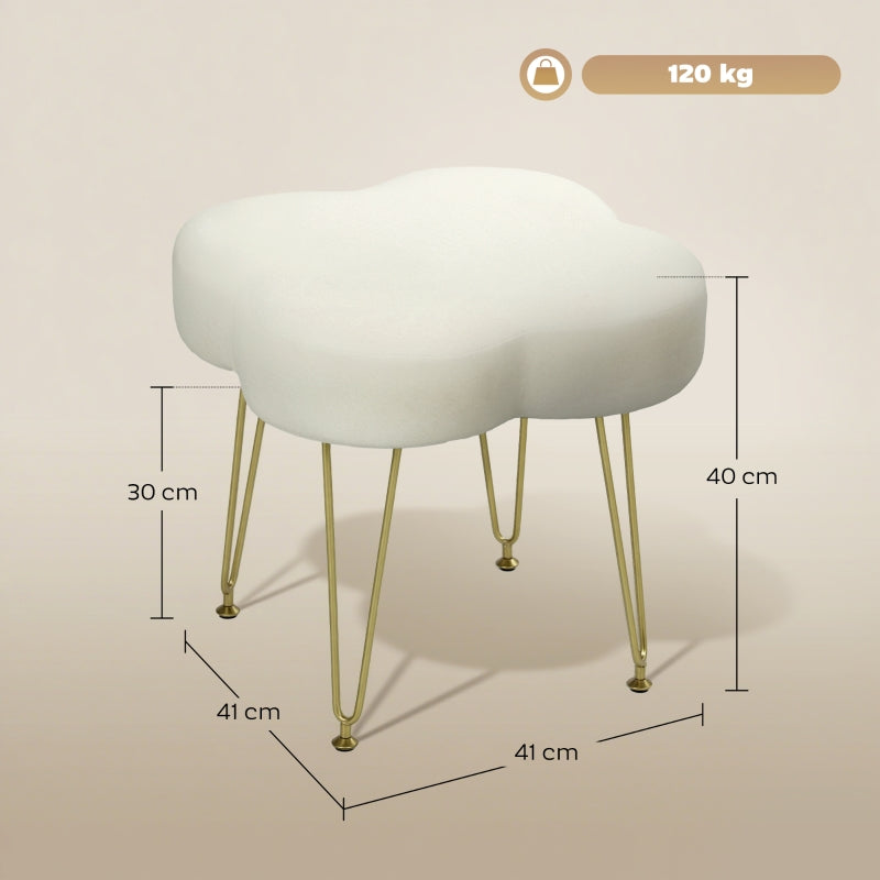 Footstool, Cloverleaf Shape, Fabric, Cream White