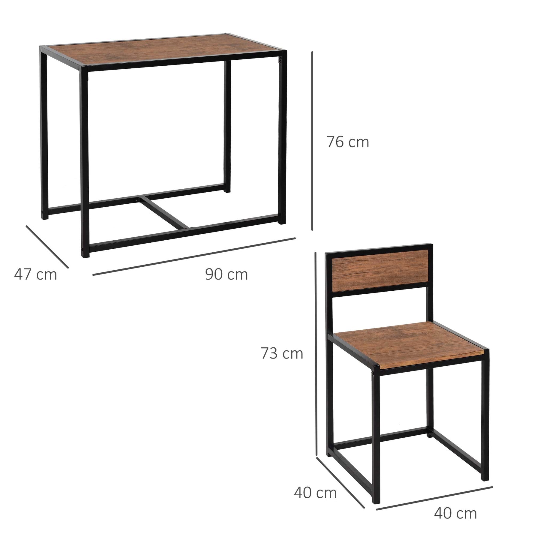 Dining Set with 2 Chairs, Kitchen Table Group, Metal and Natural Wood