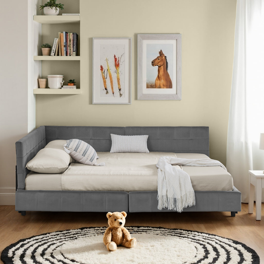 Double bed 160x200cm Upholstered Velvet, Sturdy Frame, Easy Assembly, Dark Grey