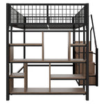 Loft Bed, Multifunctional with Storage & Stairs, 140x200 cm, Metal Black