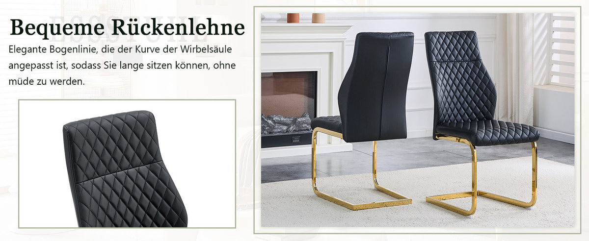 Dining Chairs Set of 2 with High Backrest and Padded Cushion, Black and Gold