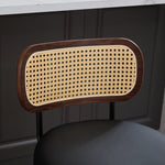 Set of 3 Counter Height Bar Stools Swivel Rattan Cane Back 26 inch Upholstered Seat Walnut Black