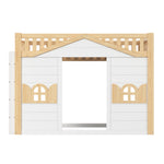 House Bunk Bed 90x200cm Loft Bed with Window, White & Natural Wood