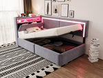 Upholstered Sofa Bed 90x200 LED USB Hydraulic Storage Light Grey Velvet