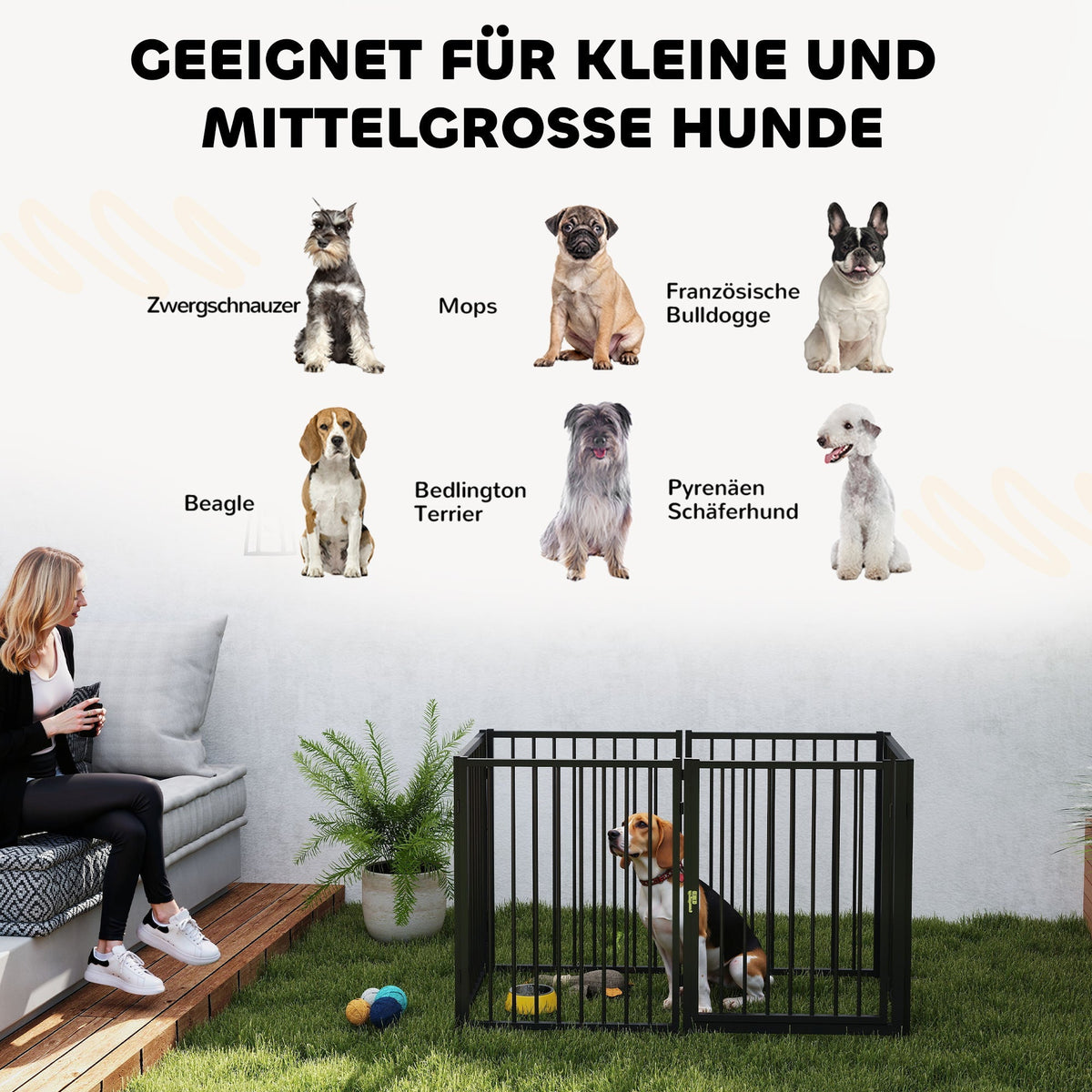 Puppy Playpen, 76cm High, 8-Piece with Door, Steel, Black