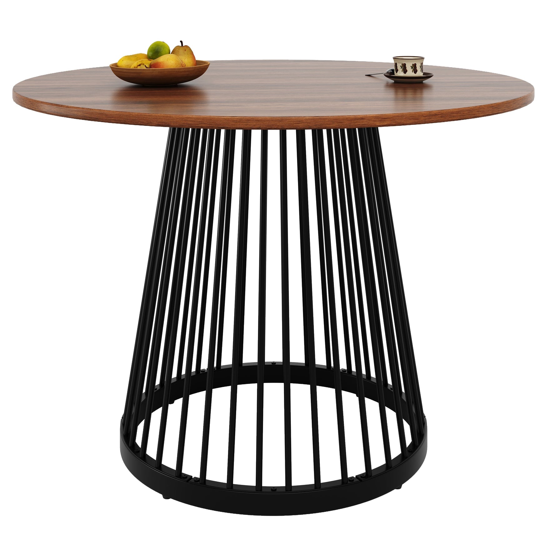 Round Dining Table 80x80cm 4-Person Walnut MDF/Black Metal Legs