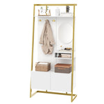 Wardrobe, Compact Multifunctional Storage with Mirror, Hooks & Shoe Bench