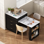 Kitchen Island on Wheels Extendable Table with LED & Power Strips Black