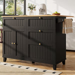 Modern Kitchen Island Dining Table Multifunctional with Storage Wood Grain Black