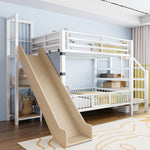Children's Metal Loft Bed with Slide, Storage Stairs and Integrated Shelves, 90x200cm, White