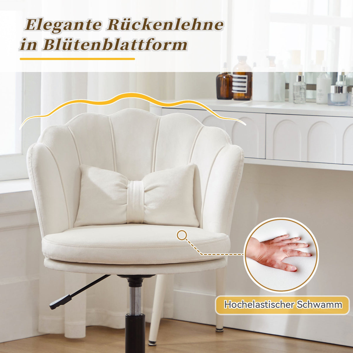 Dressing Office Chair, Petal Back Butterfly Lumbar Height Adjustable, Soft Cushion