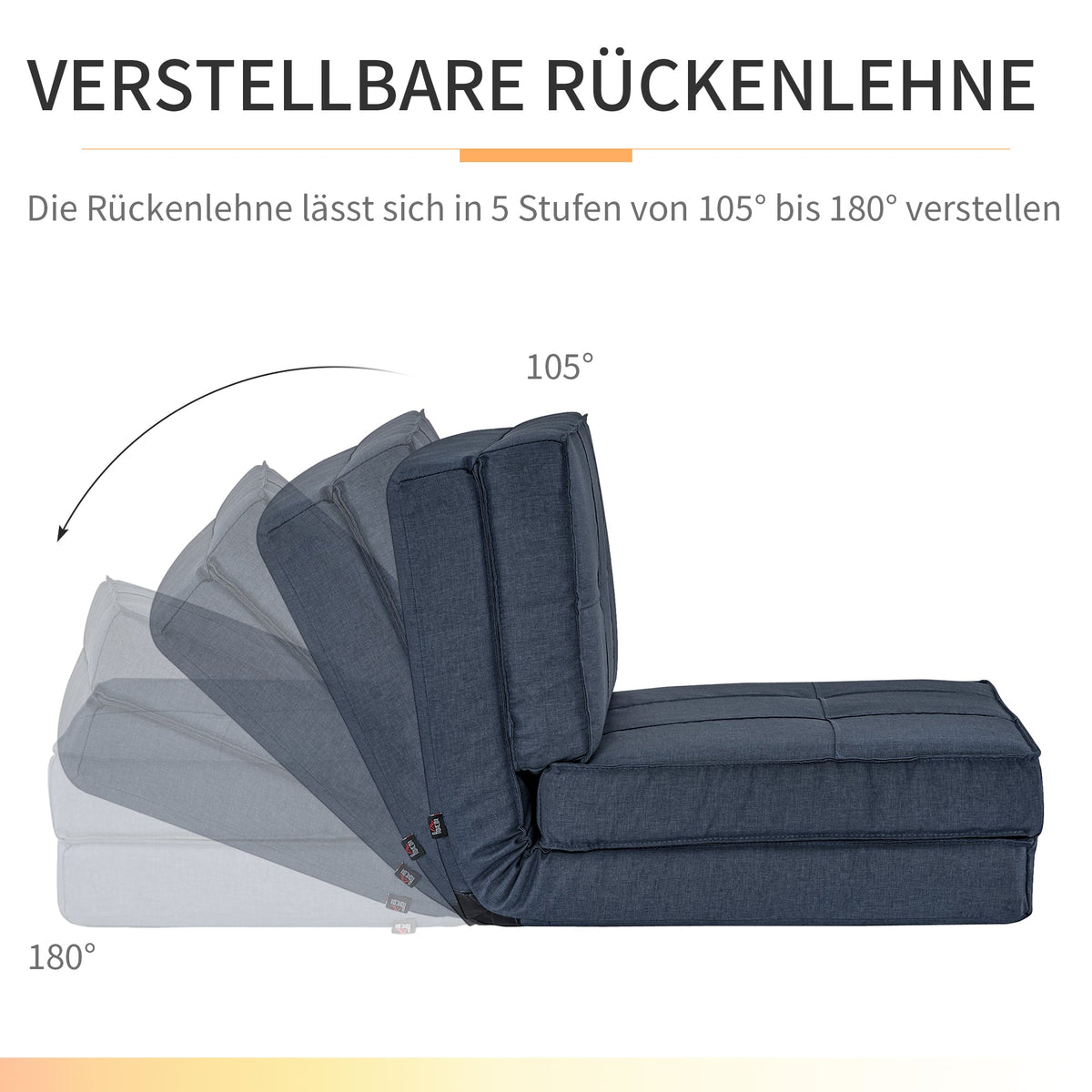 Floor Sofa, 5-Level Adjustable Folding Sleeping Chair, Dark Blue