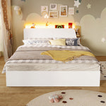 Panel Bed 140x200cm Hydraulic Storage USB-C LED Lighting White/Natural