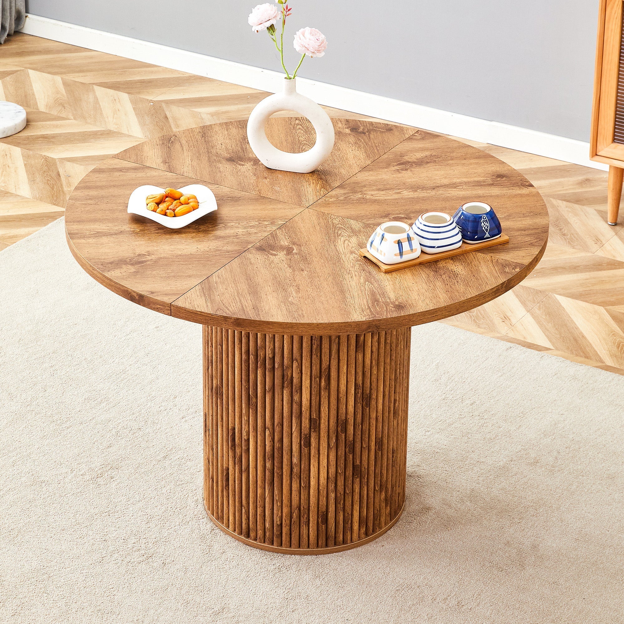 Round Dining Table 100cm 4-6 Seater with Storage - MDF